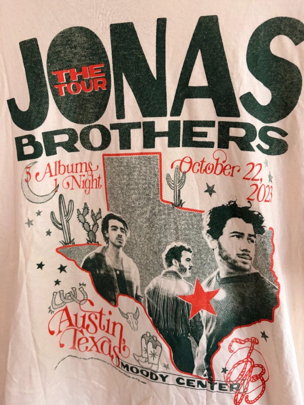 The Jonas Brother 5 Albums Night Tour T-Shirt - Austin, TX, October 22, 2023